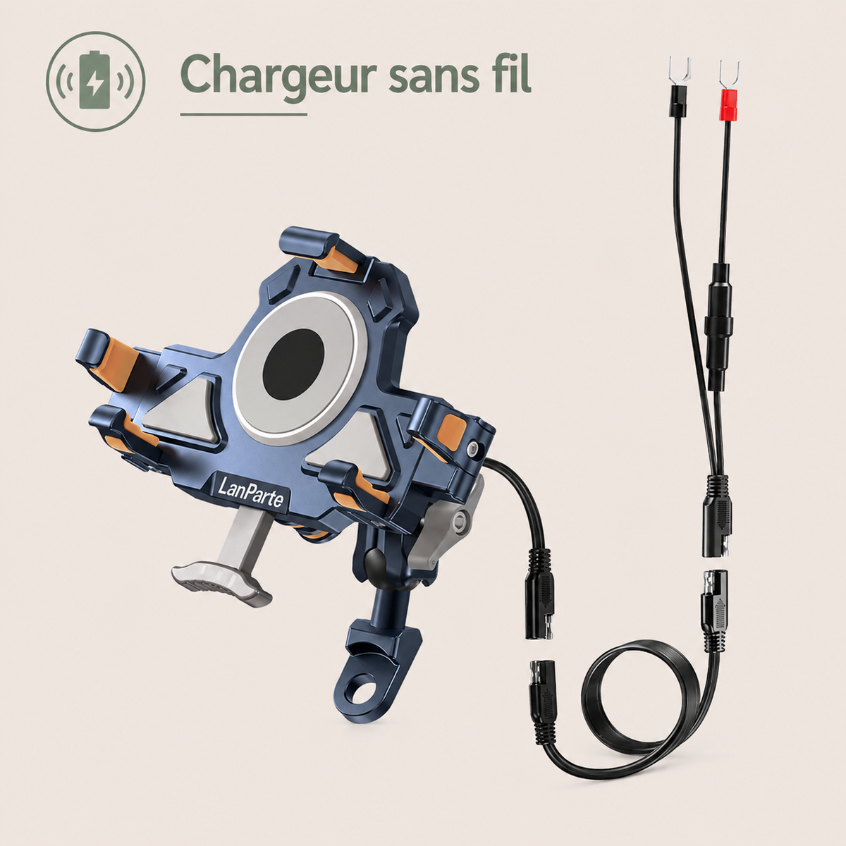 Porte téléphone moto Fixation retroviseur avec chargeur sans fil
