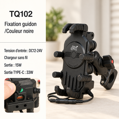 Support telephone moto guidon avec chargeur sans fil inclus
