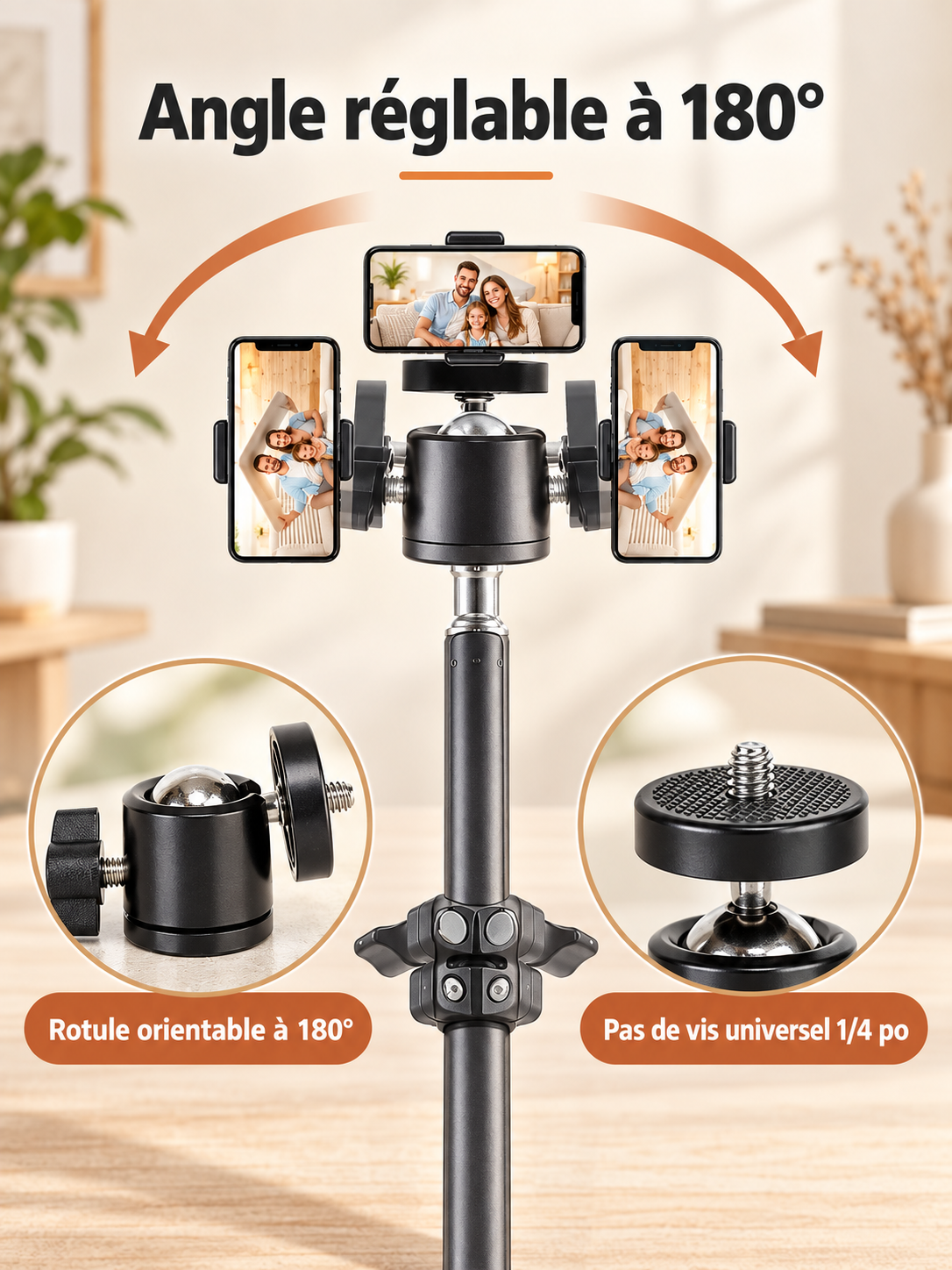 Trepied smartphone | Robuste 160cm angle réglable