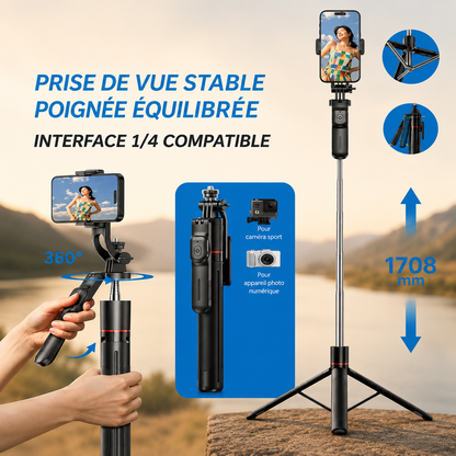 Trepied pour telephone | Bluetooth 1,7m baton selfie seulement