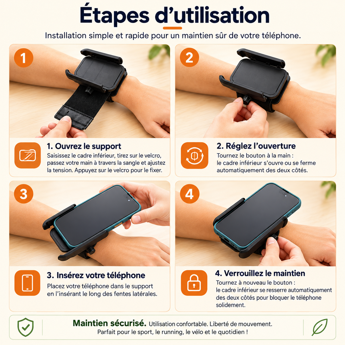 Brassard telephone Ultra-Confort Running étapes d'utilisation