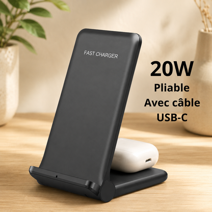 chargeur induction iphone Pliable 20W pliable avec câble USBC