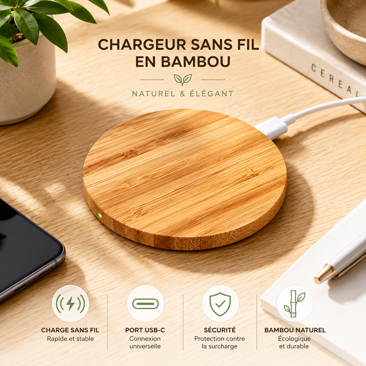 Chargeur Samsung Bambou Sans Fil nature
