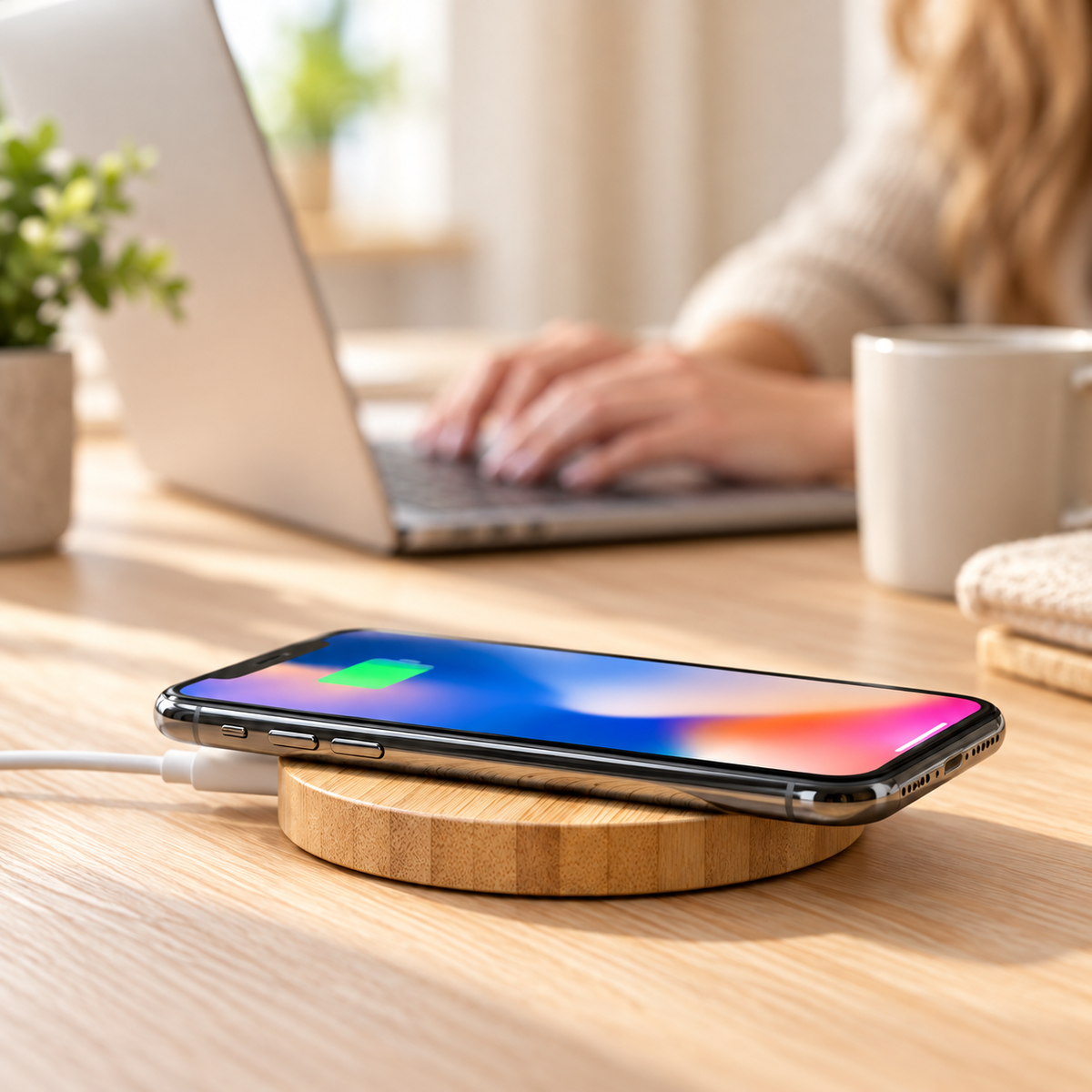 Chargeur Samsung Bambou Sans Fil aussi pour iphone