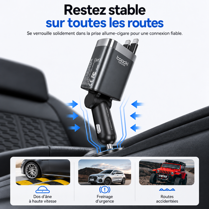 Chargeur de téléphone Voiture 4 Ports Rapide stable sur les routes