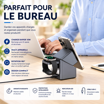 Chargeur iPhone Station 4 en 1 Magnétique design compacte