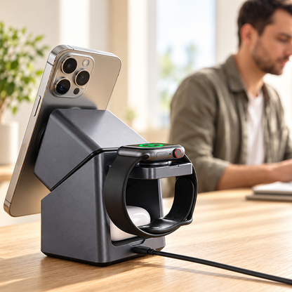 Chargeur iPhone Station 4 en 1 Magnétique facile a transporter