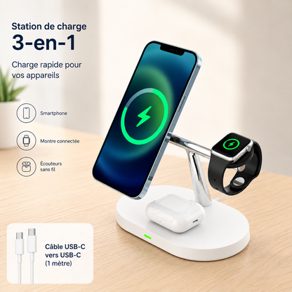 Chargeur pour téléphone Magnétique 3-en-1 blanc
