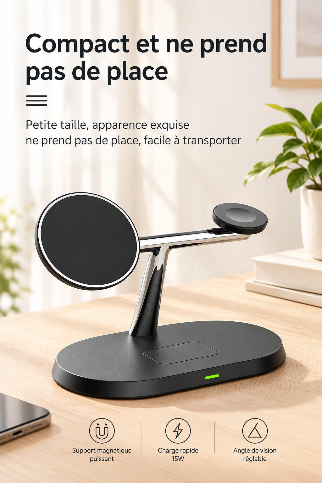 Chargeur pour téléphone Magnétique 3-en-1 compacte facile a transporter