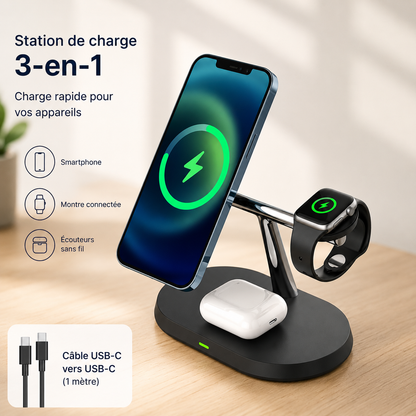 Chargeur pour téléphone Magnétique 3-en-1 noir