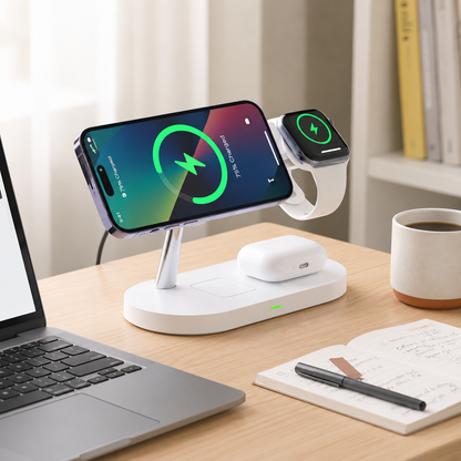Chargeur pour téléphone Magnétique 3-en-1, parfait au bureau