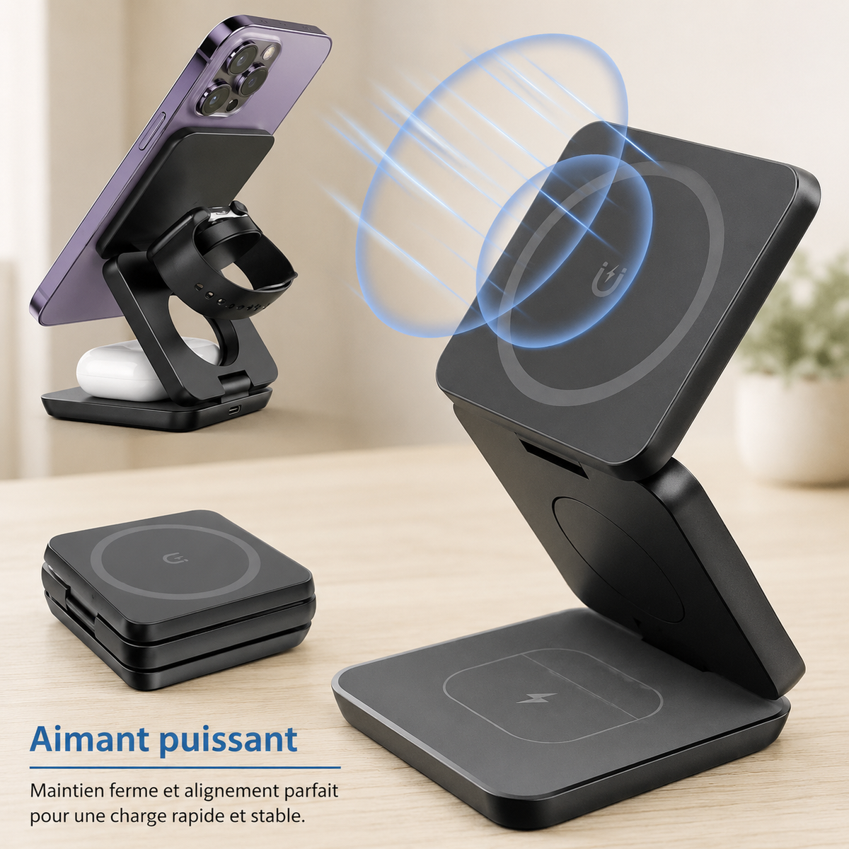 Chargeur téléphone Magnétique 3 en 1m rapide et stable