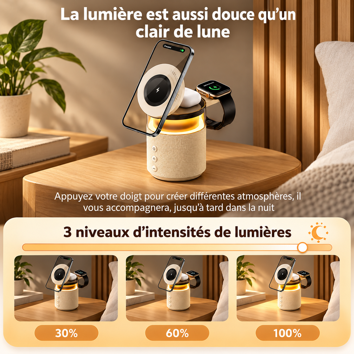Chargeur téléphone Magnétique 5 en 1 lumière ambiance règlable