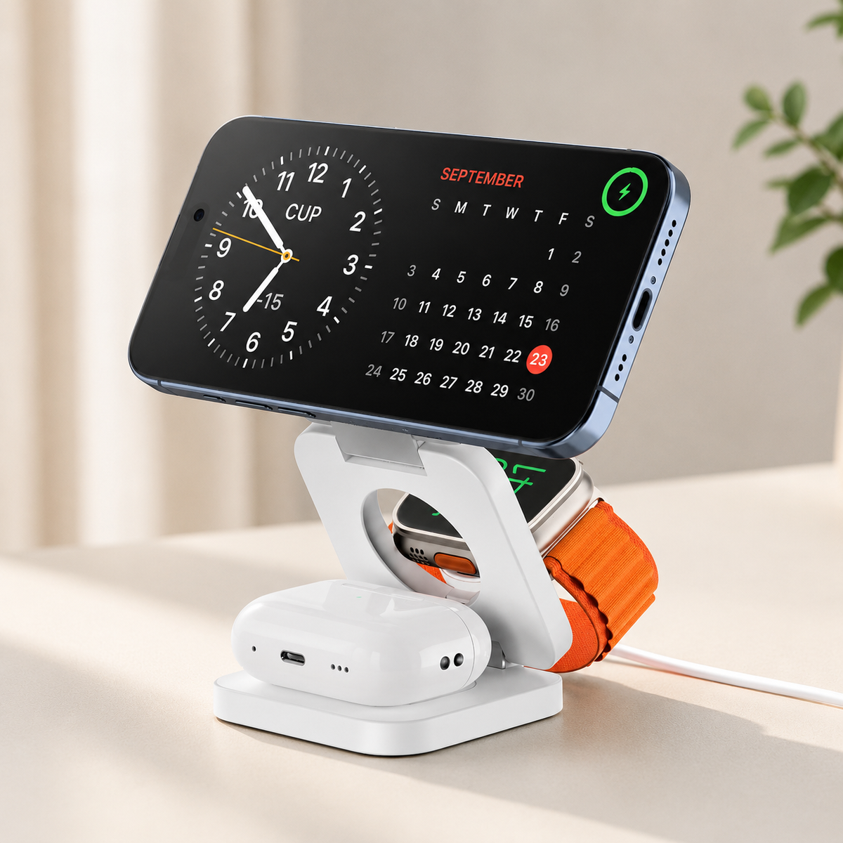 Chargeur téléphone Magnétique 3 en 1 blanc