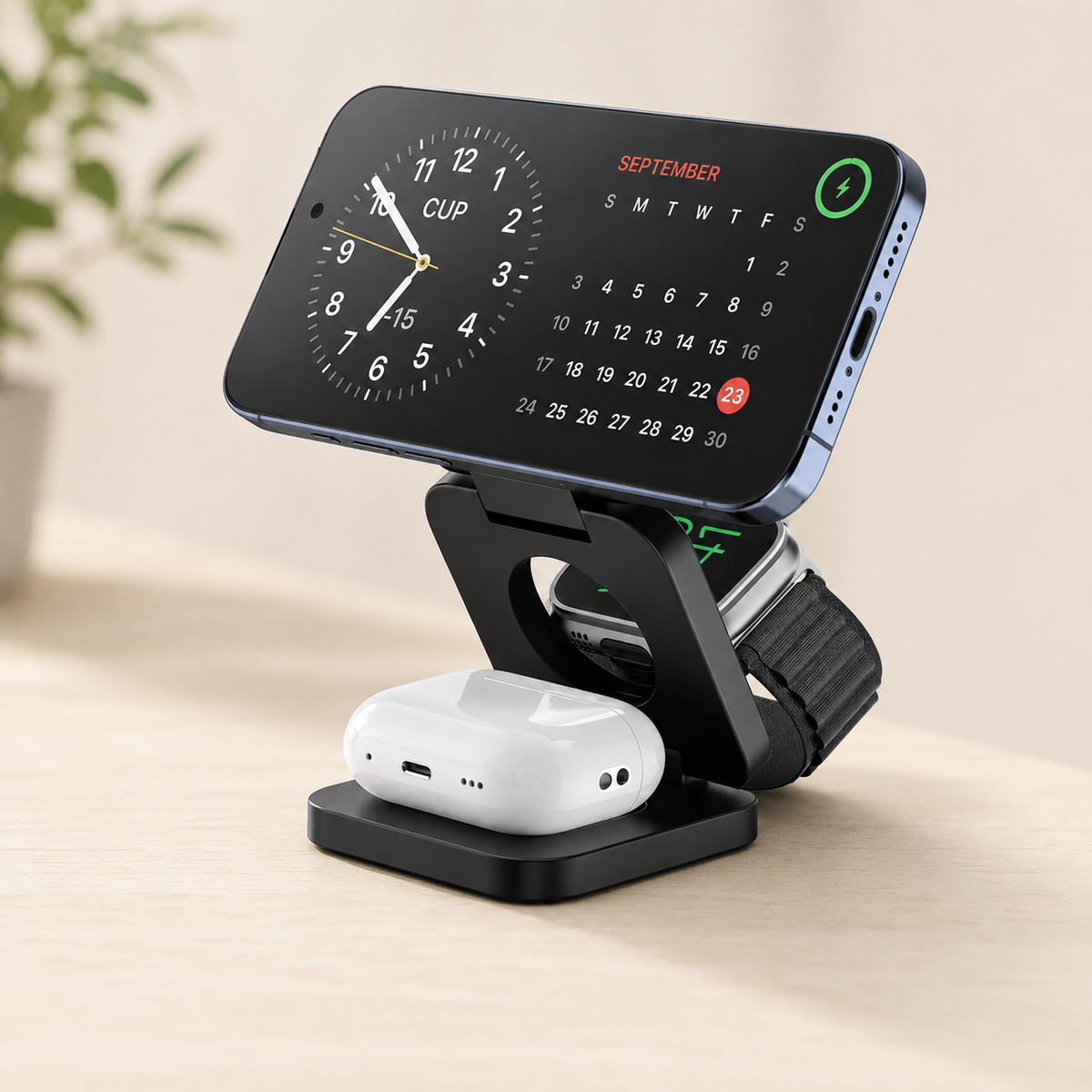 Chargeur téléphone Magnétique 3 en 1 noir