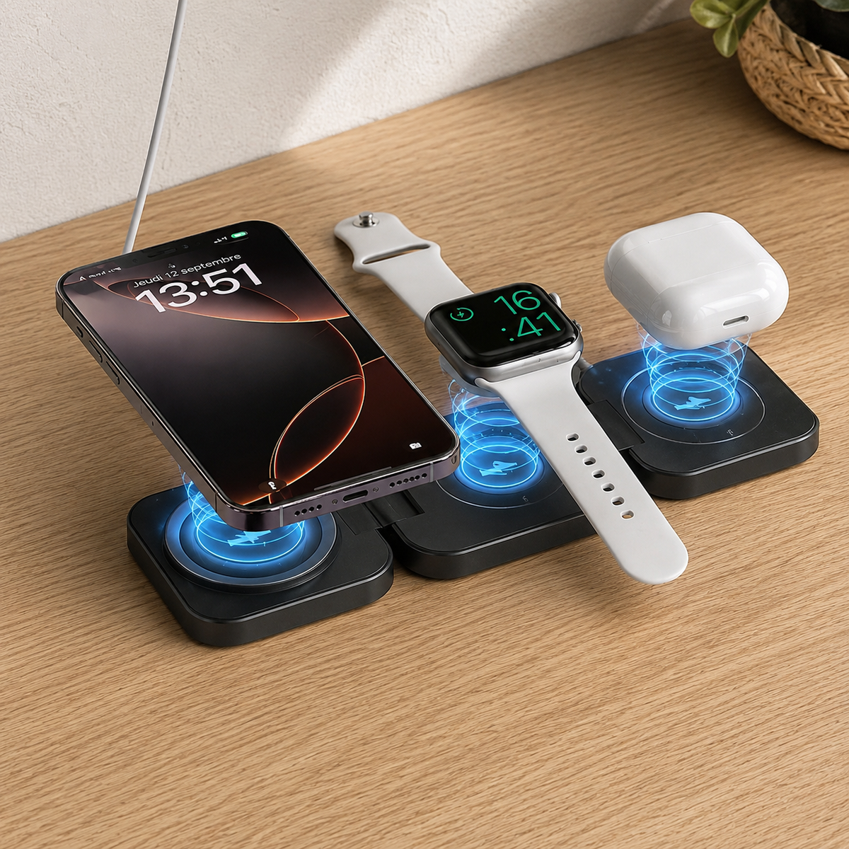 Chargeur téléphone Magnétique 3 en 1, chargés tout vos appareils en meme temps