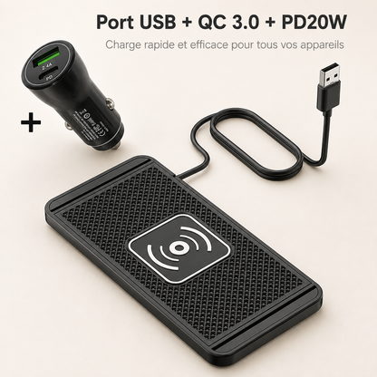 Chargeur téléphone Charge Rapide Sans Fil 15W Voiture Port USBC, chargeur auto inclus