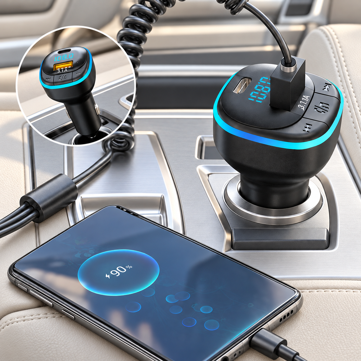 Chargeur téléphone voiture Bluetooth Mains Libres multiples fonctions