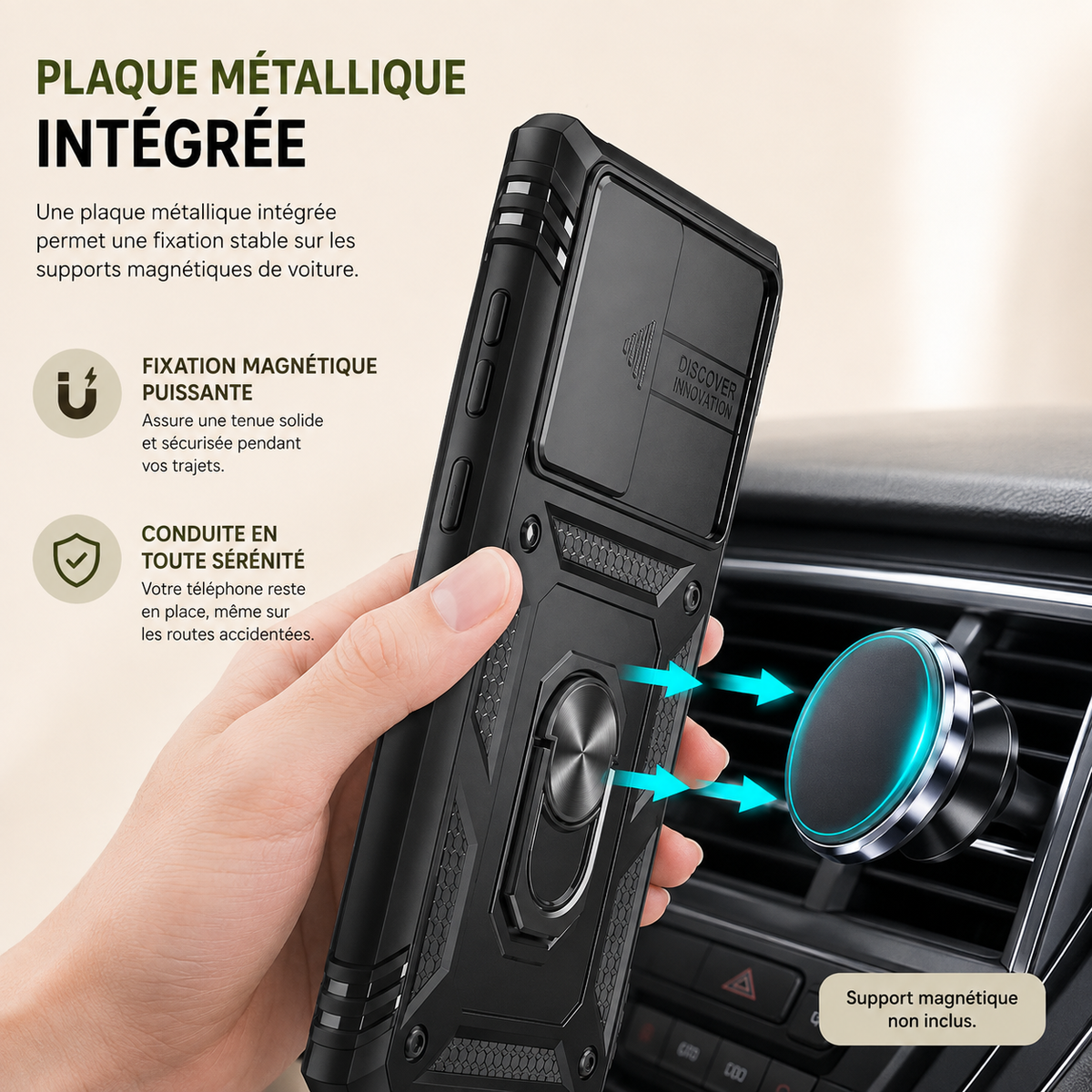 Coque de telephone Samsung Robuste Bequille 360 plaque metallique