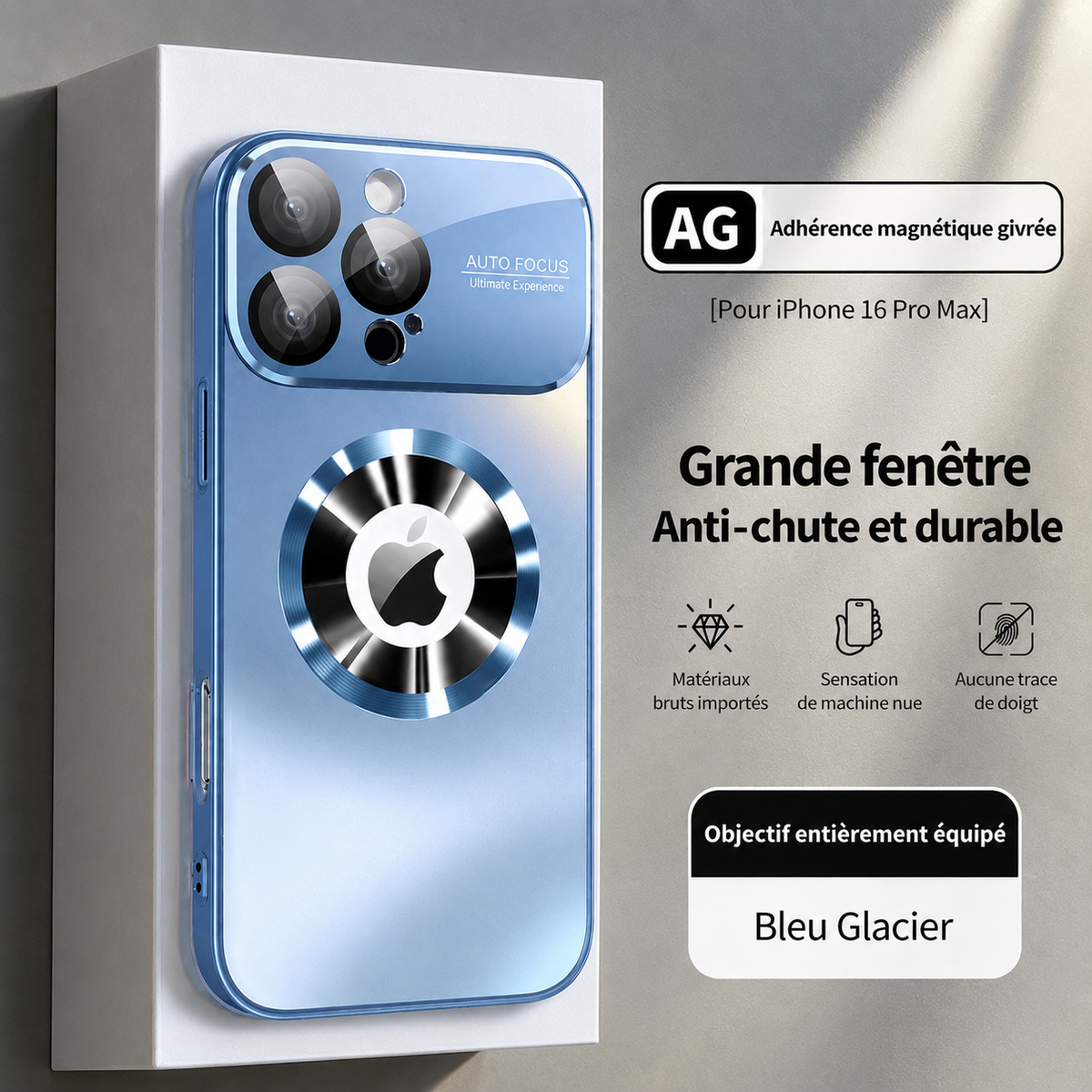 Coque iPhone Transparente Antichoc titane bleu glacier