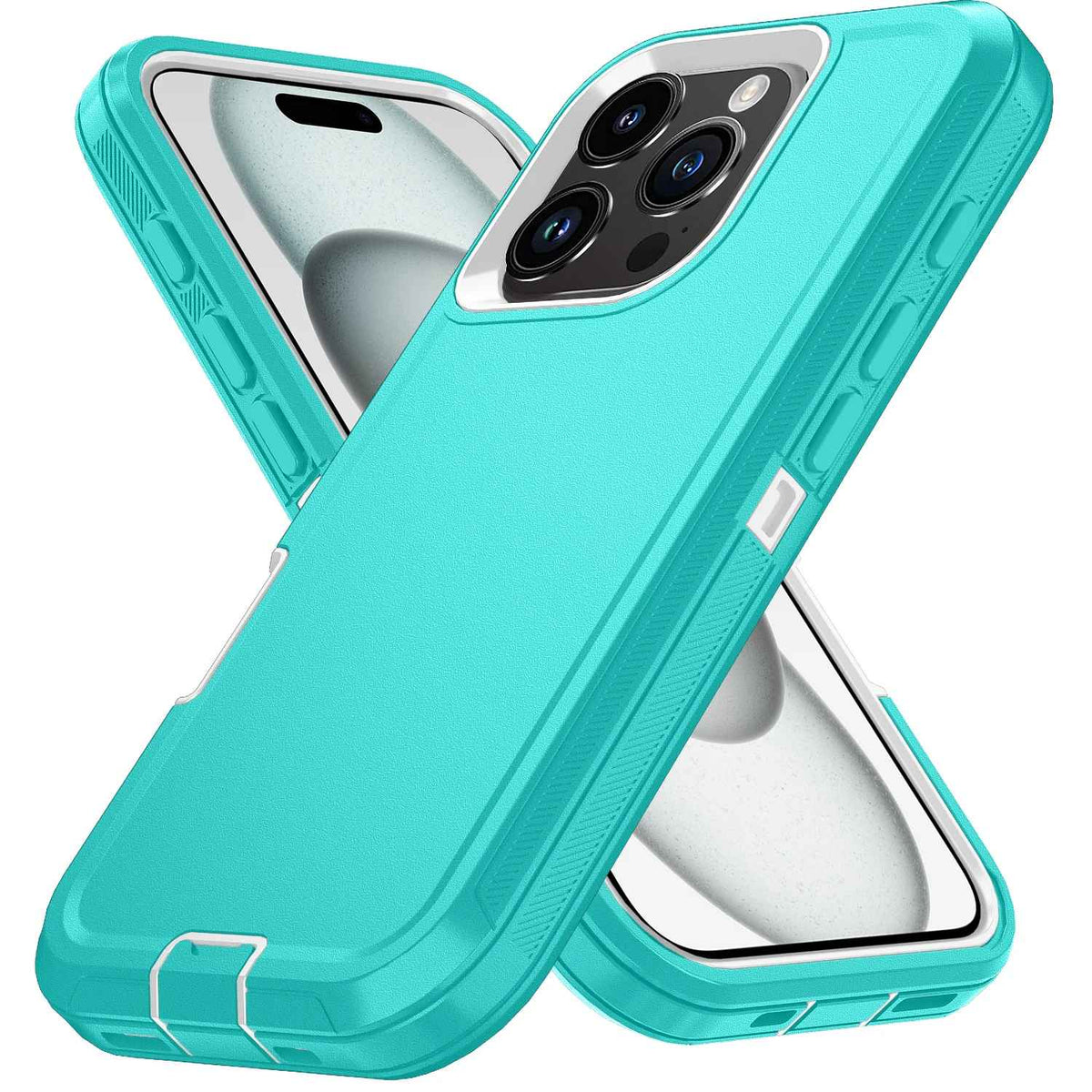 Coque iphone 15 bleu azure et blanc