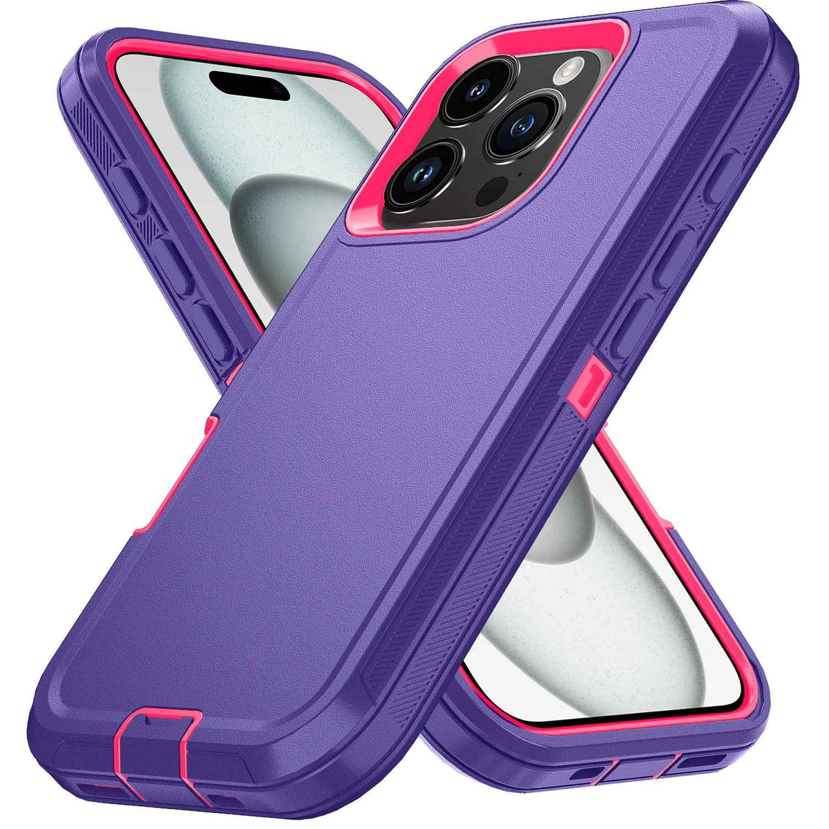 Coque iphone 15 violet foncer et rouge rose