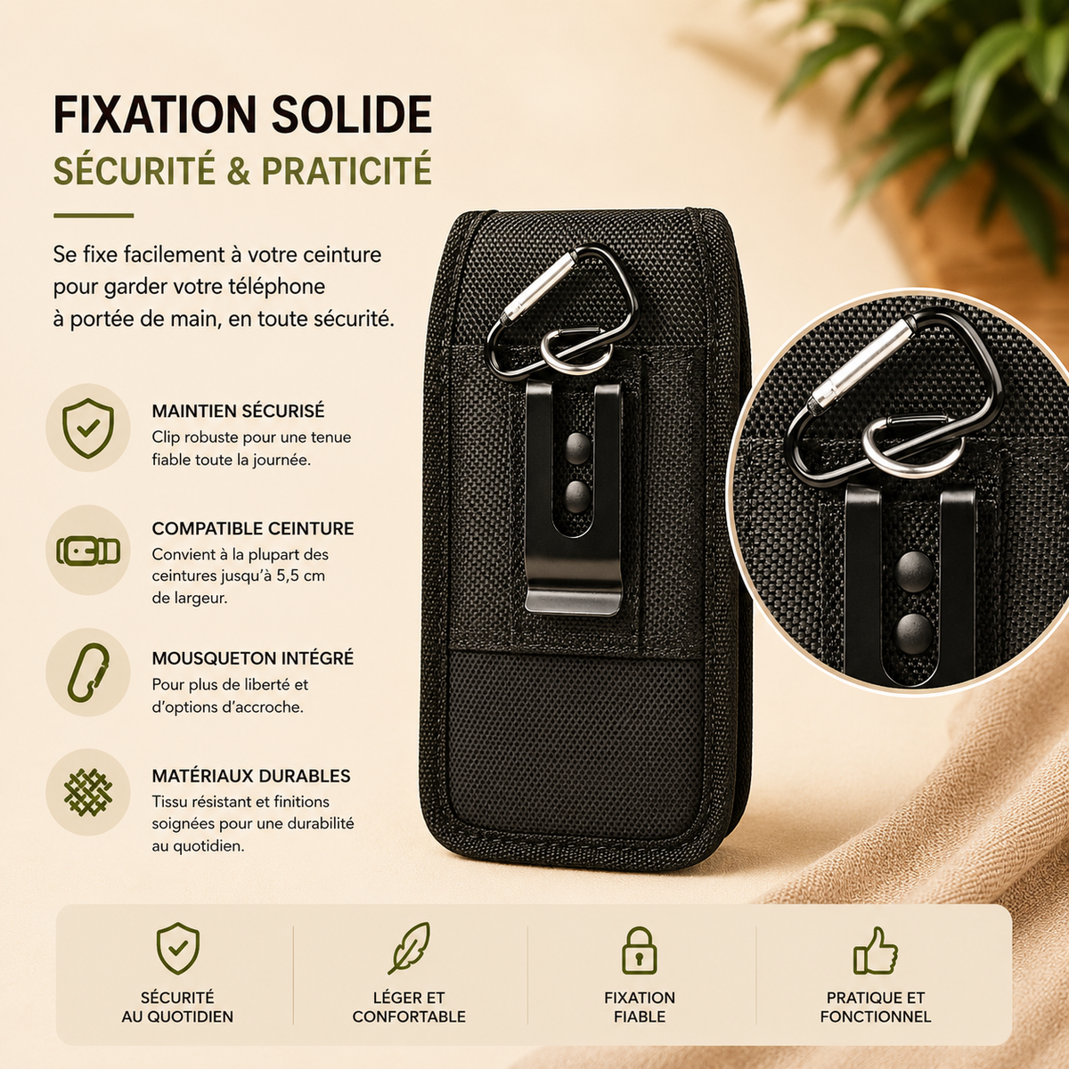 Étui téléphone sécuritaire et pratique
