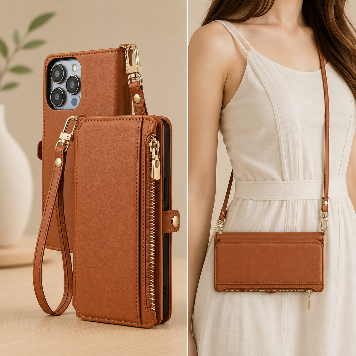 Etui telephone Resistchoc Marron courroie longue