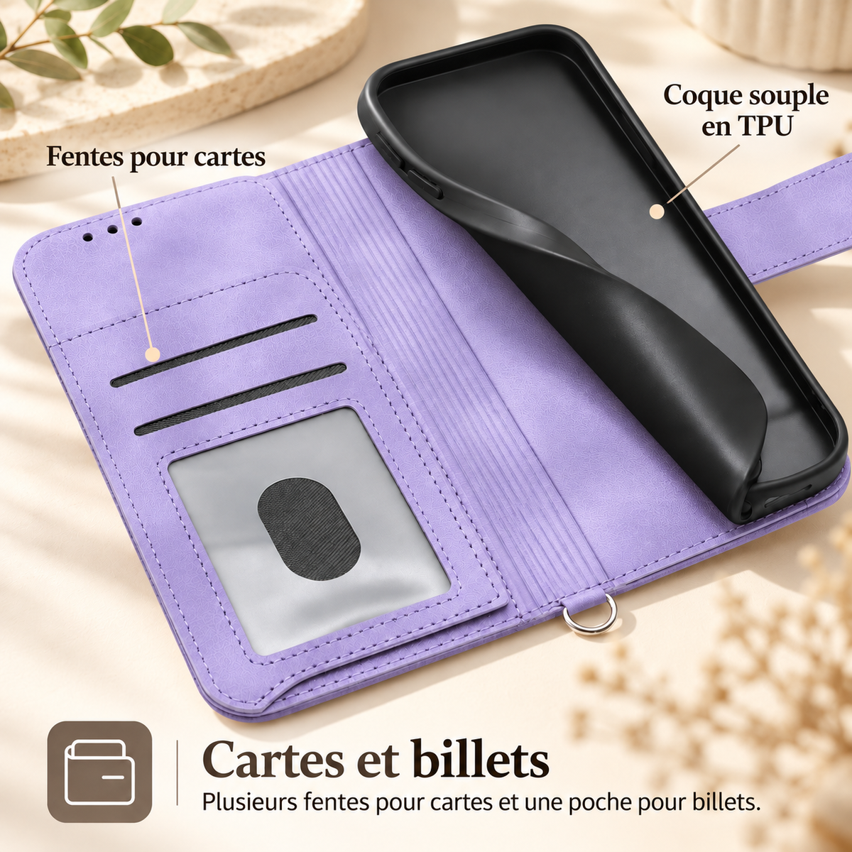 Etui telephone coque souple, fentes pour vos cartes
