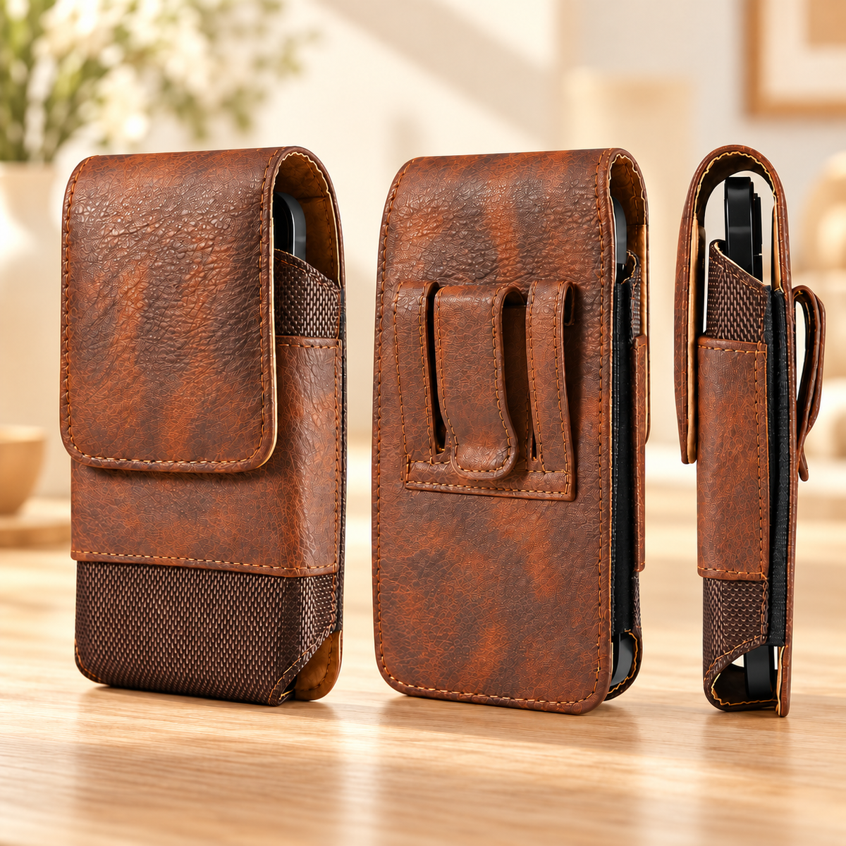 Etuis téléphones | Cuir Universal Clip, 2 couleurs différentss même résultat