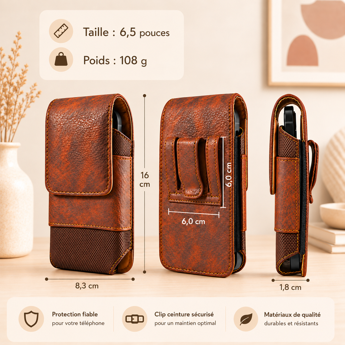 Etuis telephones Cuir Universal Clip Large marron