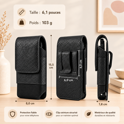 Etuis téléphones | Cuir Universal Clip, medium-noir