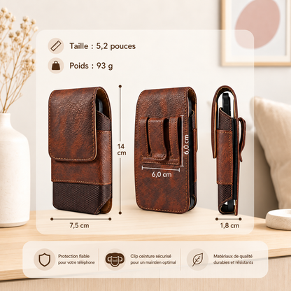 Etuis téléphones | Cuir Universal Clip, petit, marron