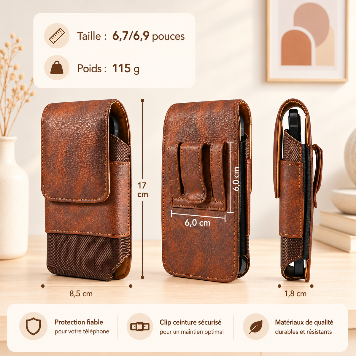 Etuis téléphones | Cuir Universal Clip, x-large, marron