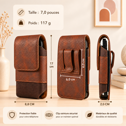 Etuis téléphones | Cuir Universal Clip, XX-LARGE, marron