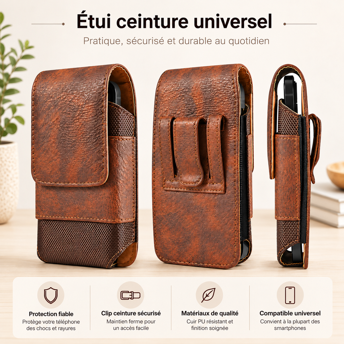 Etuis téléphones | Cuir Universal Clip, clip ceinture sécurisé