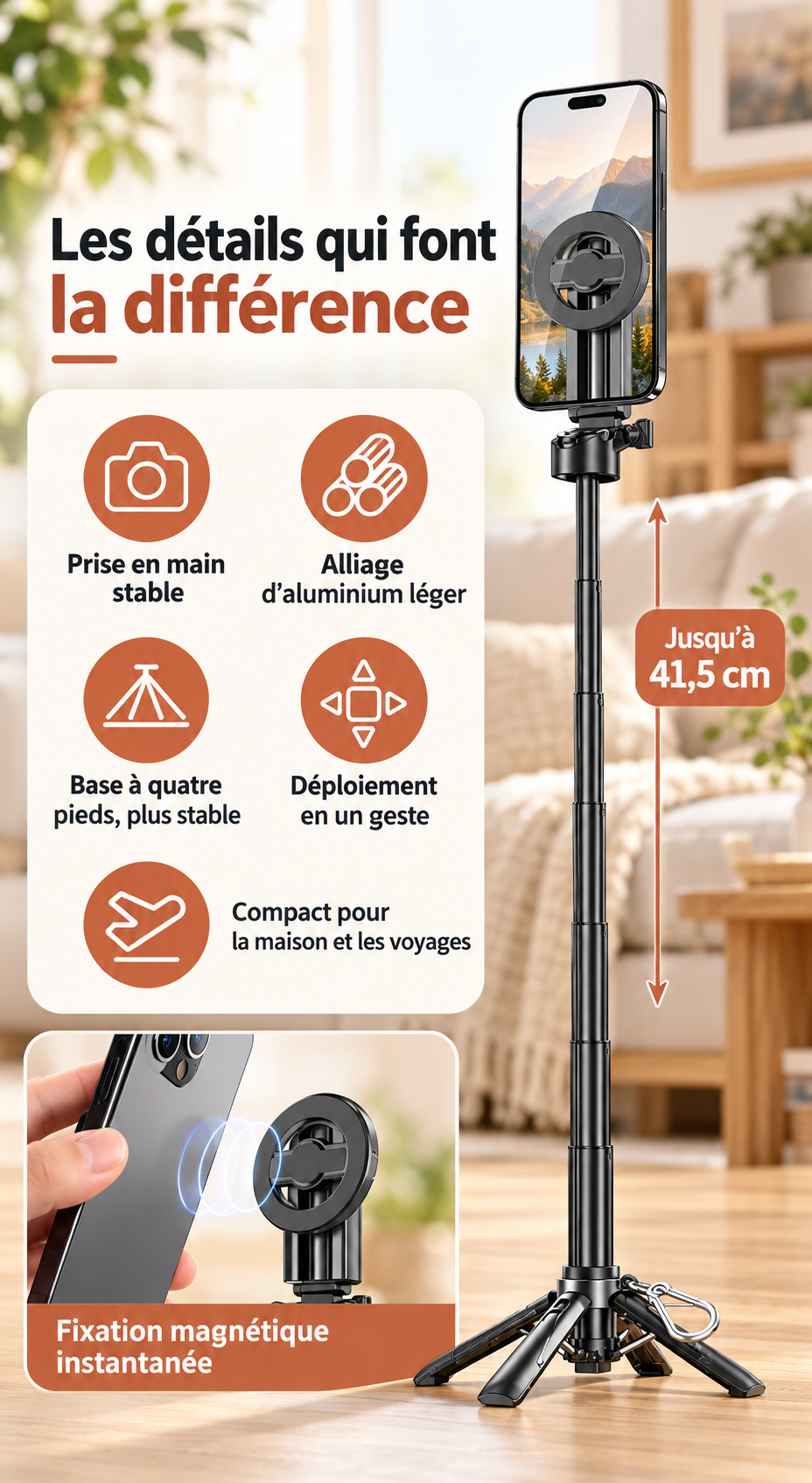 Perche selfie | Compacte avec Trépied Bluetooth  compacte et stable