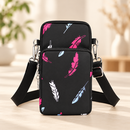 Pochette telephone protection noir et plume
