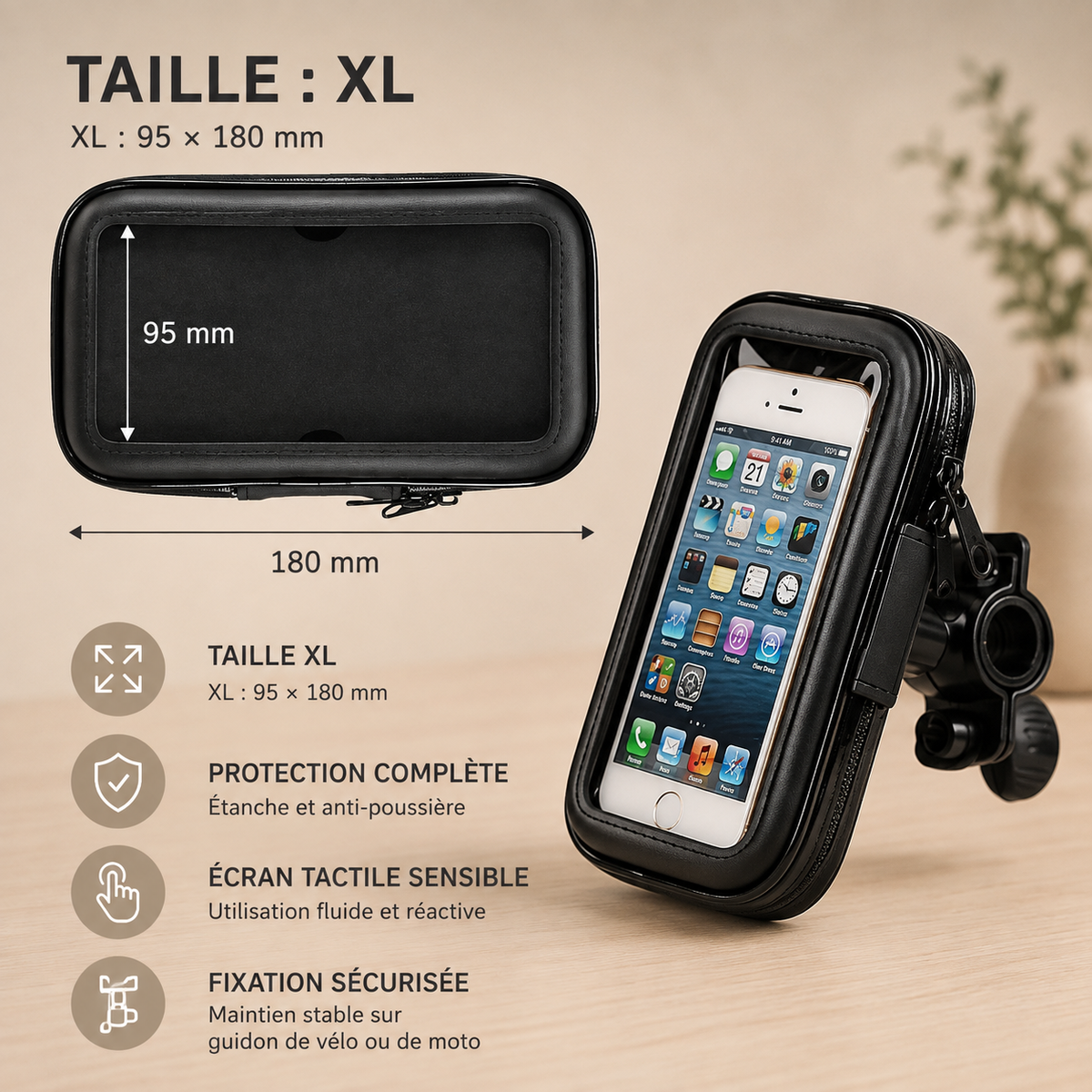 Porte telephone velo Etanche Universel attache guidon extra Large 