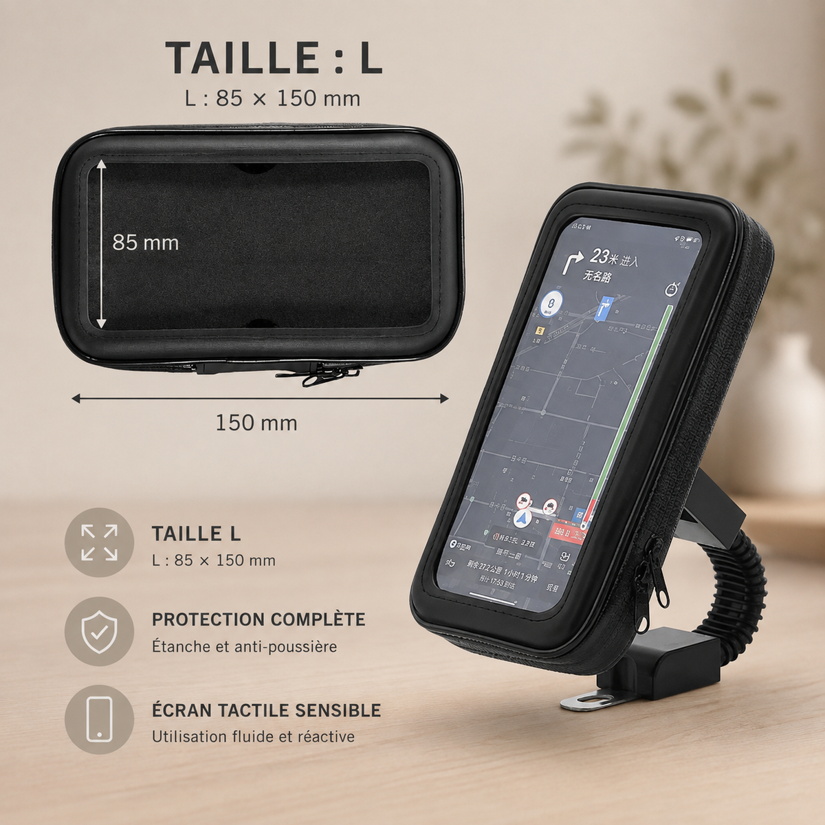 Porte telephone velo Etanche Universel attache mirroir taille Large