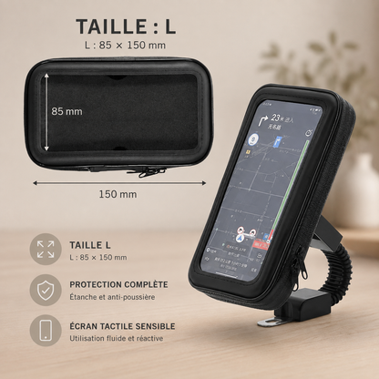 Porte telephone velo Etanche Universel attache mirroir taille Large