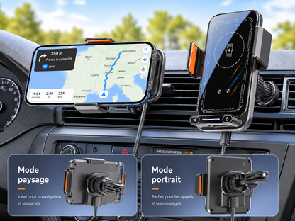 Porte telephone voiture charge sans fil 15w 2 modes de vues