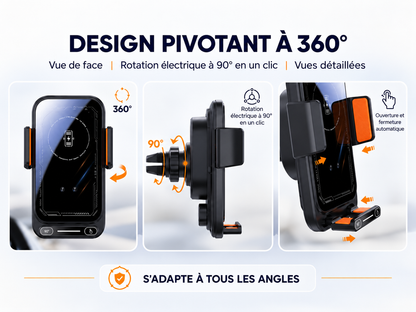 Porte telephone voiture charge sans fil 15w pivotant a 360 degré