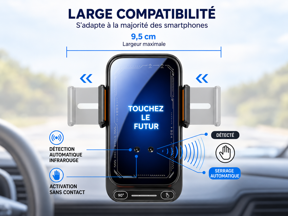 Porte telephone voiture charge sans fil 15w détection infrarouge