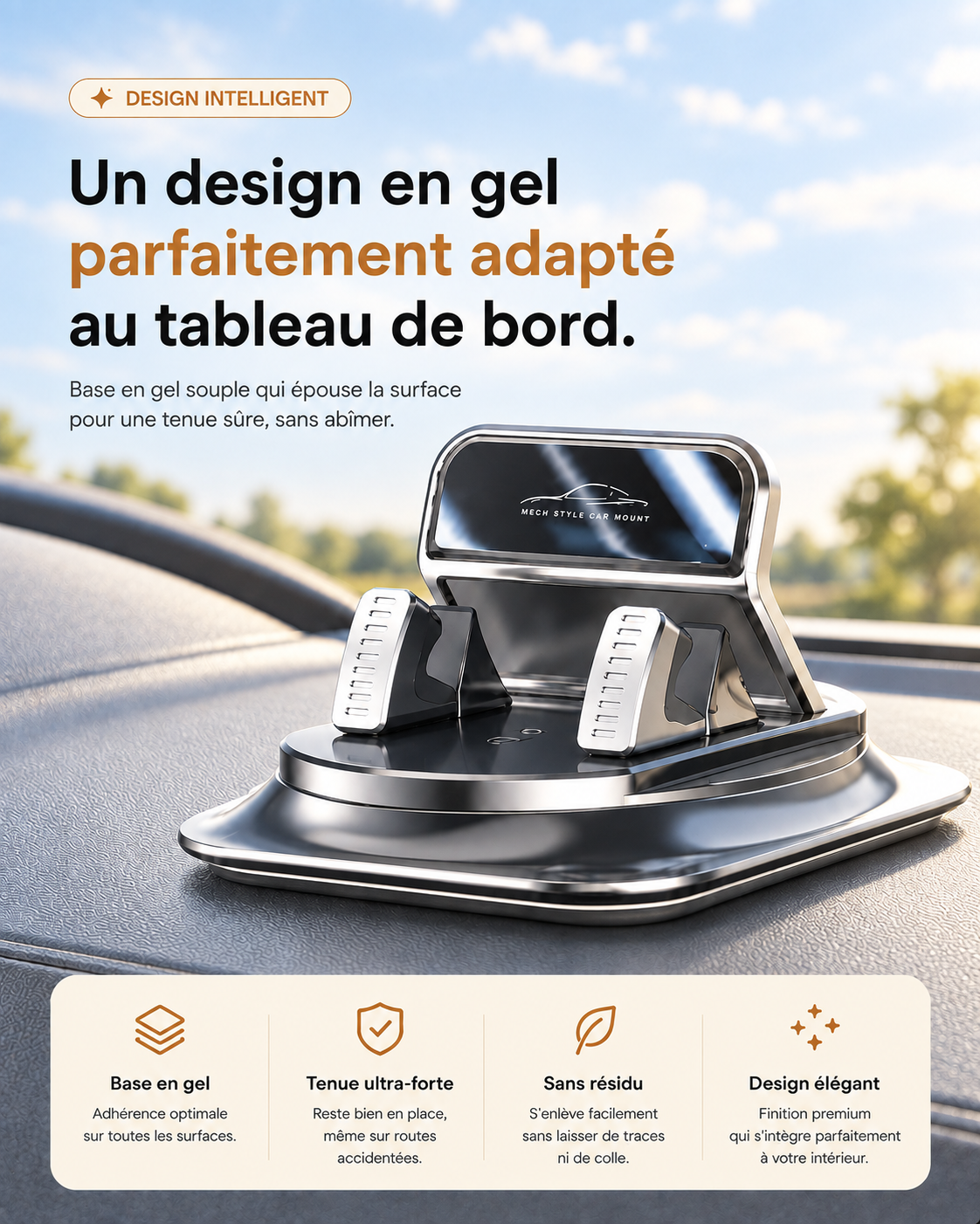 Porte téléphone voiture | Rotation 360 adapté au tableau de bord