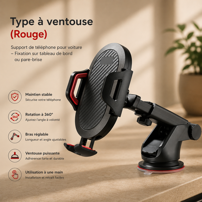 Porte téléphone voiture StabiliGrip a ventouse avec extension rouge