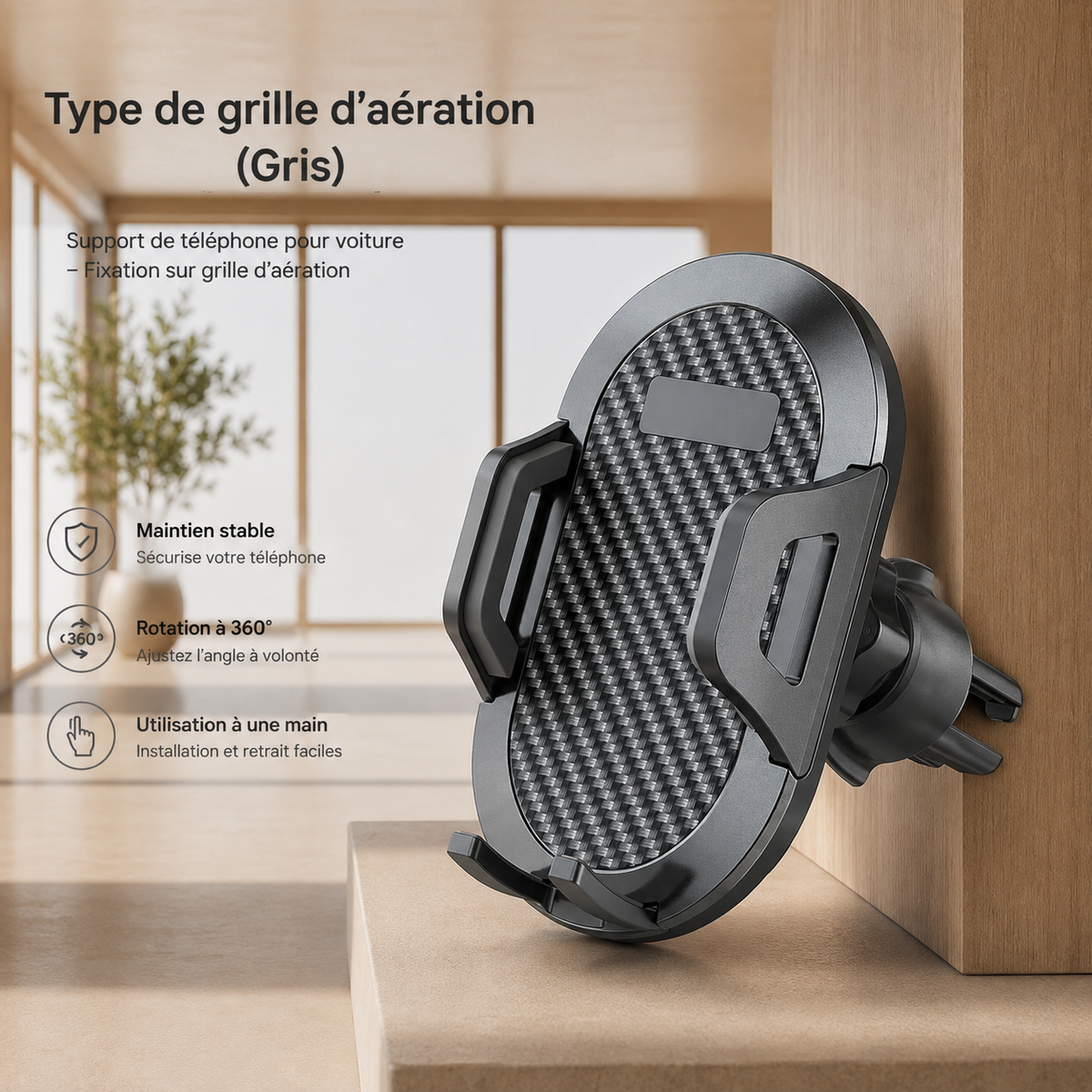 Porte téléphone voiture StabiliGrip grille de ventilation