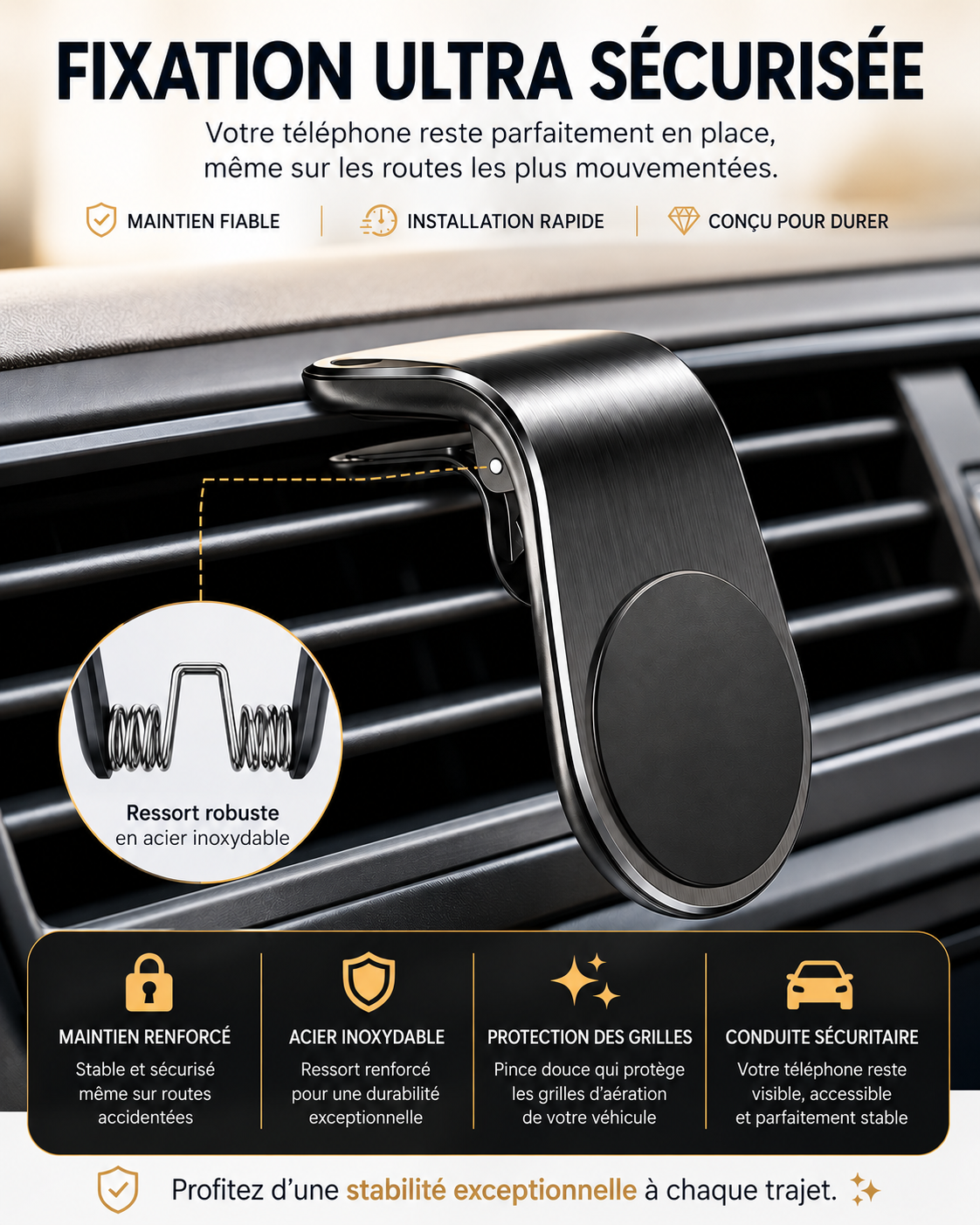 Porte telephone voiture Magnétique 360 ultra sécurisé