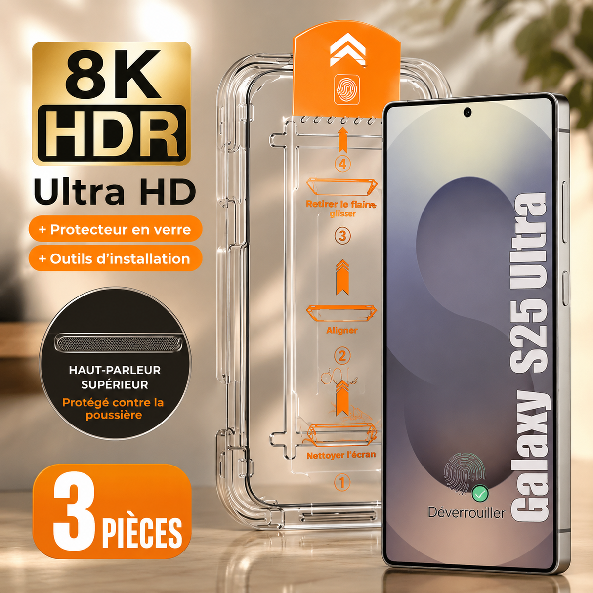 Protection ecran telephone samsung galaxy  lot de 3 pieces 8K