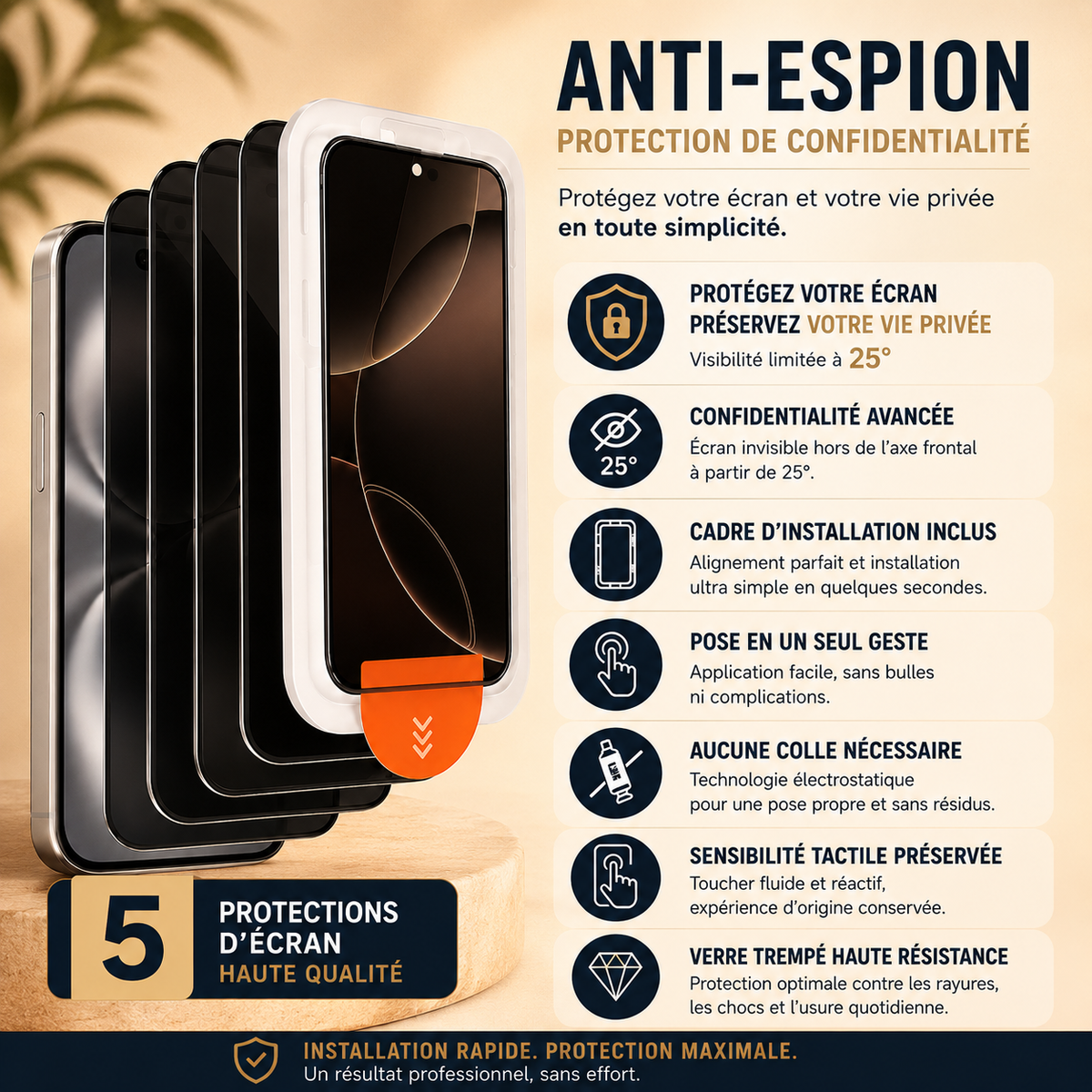 protection ecran telephone anti espion Samsung confidentiel